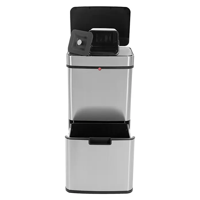 Hailo Mülltrennsystem Öko Vario - 2 x 25 l + 1 x 4 l, Edelstahl, Rechteckig, Edelstahl - Vorderansicht