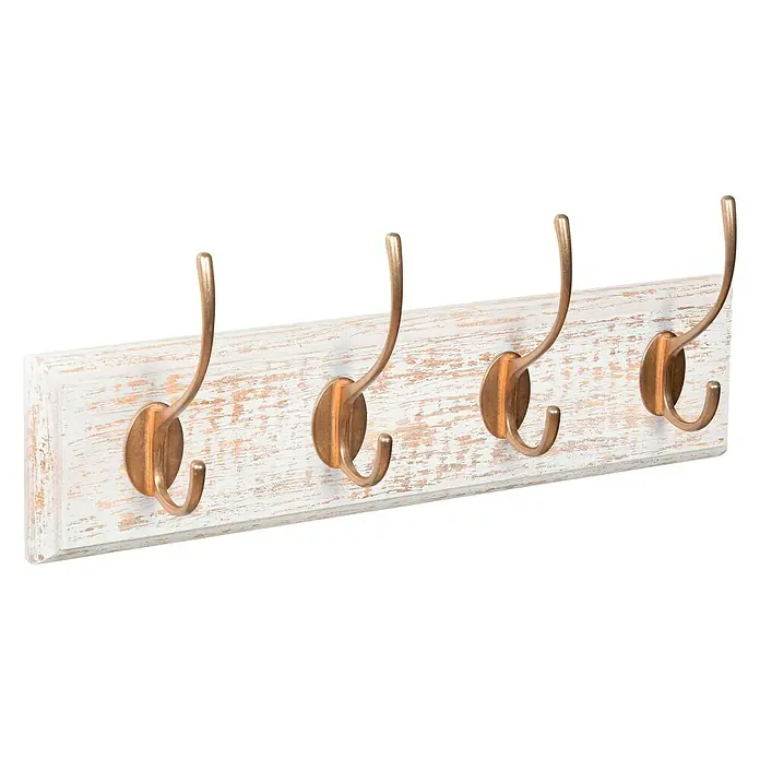 Nesu Perchero 9503 - L x An x Al: 45 x 10 x 6,8 cm, Madera, Blanco/Dorado