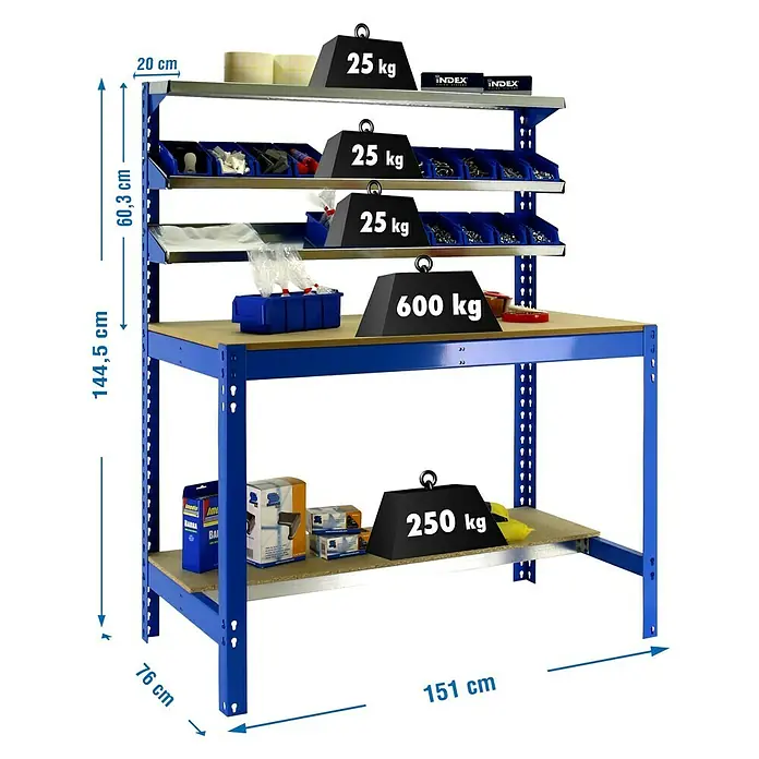 Simonrack Simonwork Banco de trabajo BT1 - L x An x Al: 76 x 151 x 144,5 cm, Azul