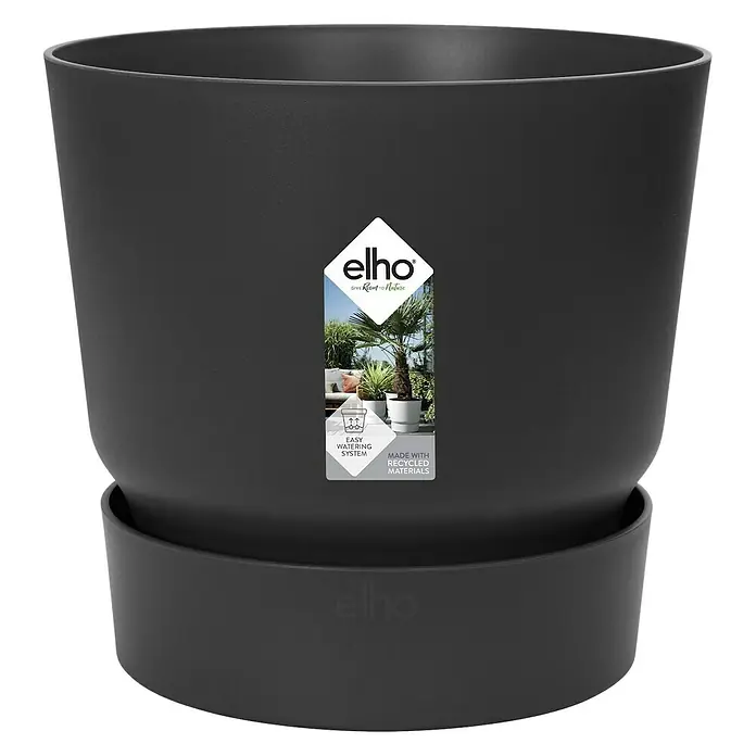 Elho Tegla za cvijeće - Vanjska dimenzija (ø x V): 30 x 27,8 cm, Plastika, Crne boje - Pogled sprijeda