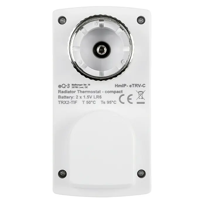 Homematic IP Heizkörper-Thermostat HmIP-eTRV-C - Batteriebetrieben, 4,8 x 5,1 x 9,8 cm - Rückansicht