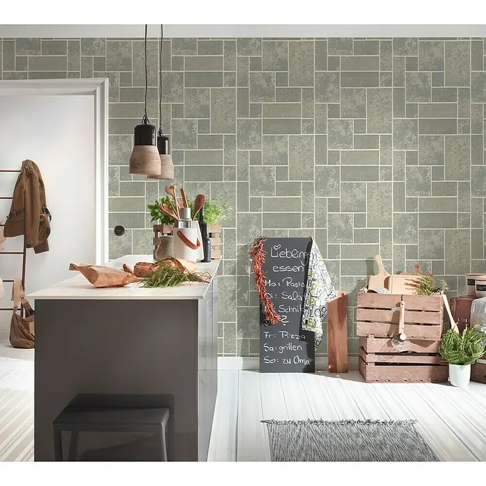 AS Creation Il Decoro Strukturtapete Fliese - Grau, Fliesenoptik, Reliefstruktur, 10,05 x 0,53 m - Stimmungsaufnahme