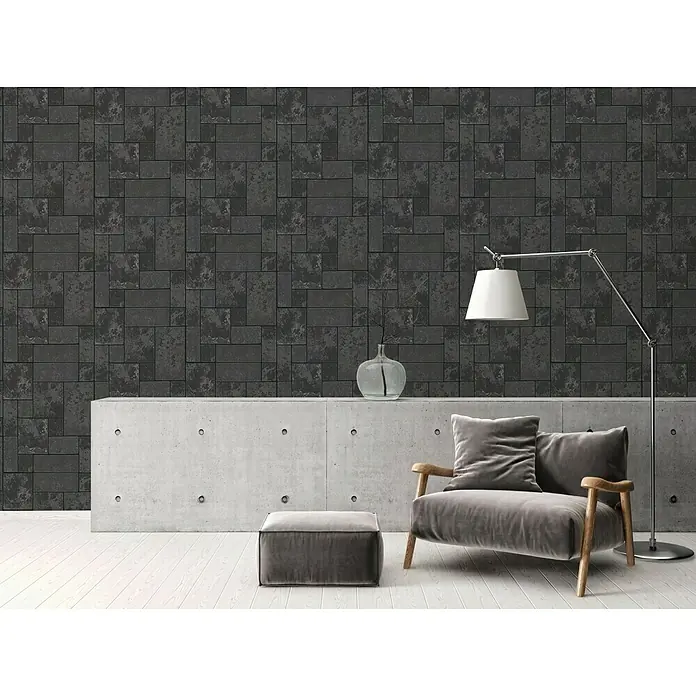 AS Creation Il Decoro Strukturtapete Fliese - Schwarz, Fliesenoptik, Reliefstruktur, 10,05 x 0,53 m - Stimmungsaufnahme