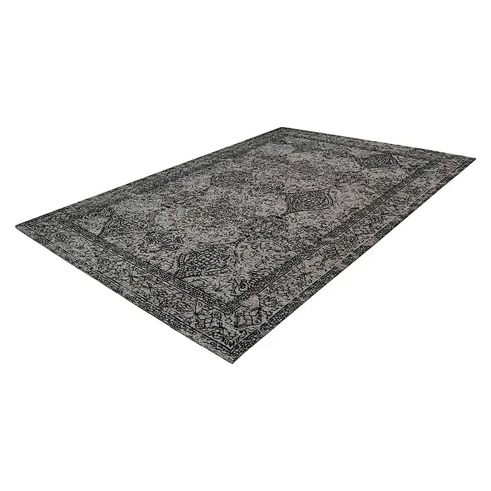 Kayoom Kurzflorteppich Iglesia - Grau/Schwarz, 290 x 200 cm, 100 % Polyester - Rechte Seitenansicht