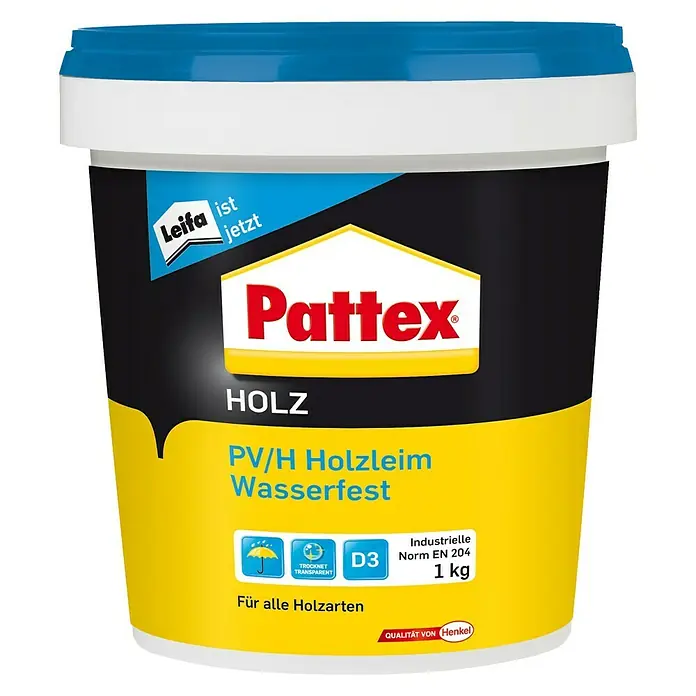 Pattex Holzleim Wasserfest - 1 kg, Lösemittelfrei, Transparent (getrocknet)