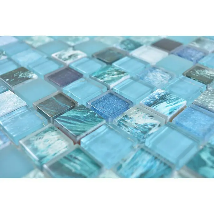 Mosaikfliese Quadrat Crystal XCM JT14 - 29,8 x 29,8 cm, Grün/Blau, Glänzend - Detailaufnahme