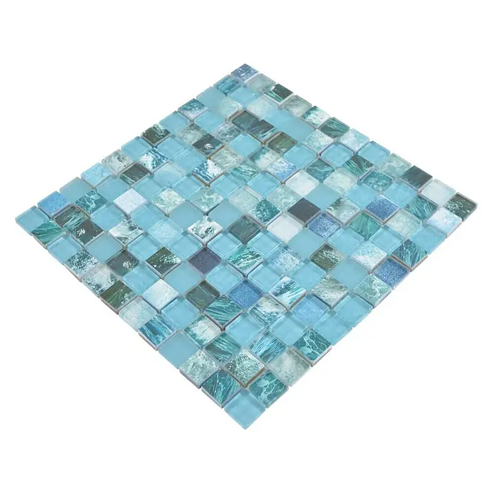 Mosaikfliese Quadrat Crystal XCM JT14 - 29,8 x 29,8 cm, Grün/Blau, Glänzend - Ansicht von oben