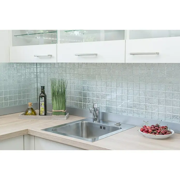 Mozaïektegel vierkant glas Uni CM 4SB21 - 30 x 30 cm, Zilver, Glanzend - Sfeeropname