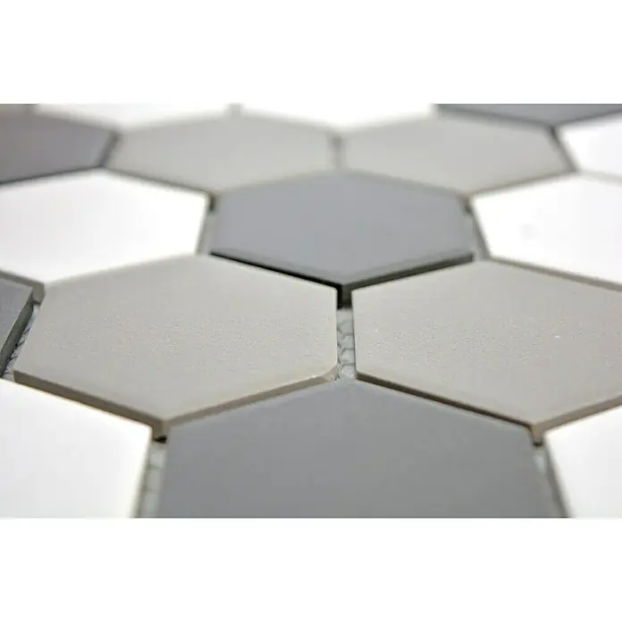 Mozaïektegel Hexagon Mix CU HX150 - 32,5 x 28,1 cm, Wit/Zwart/Grijs, Mat - Close-up