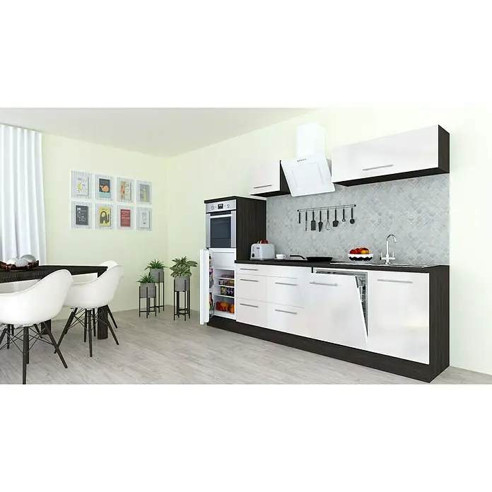 Respekta Premium Küchenzeile RP280HEWBO - Breite: 280 cm, Mit Elektrogeräten, Weiß Hochglanz - Stimmungsaufnahme