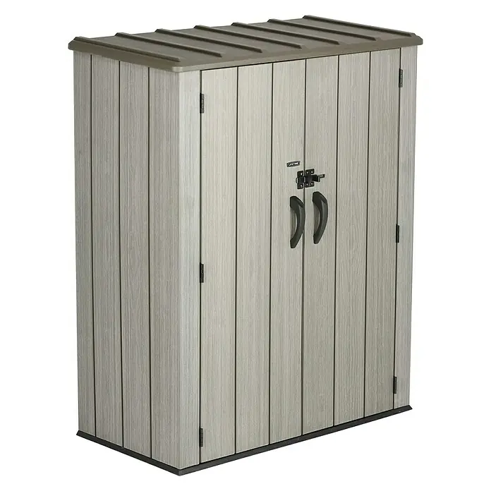 Lifetime Geräteschrank - Außenbreite inkl. Dachüberstand: 136 cm, Außentiefe inkl. Dachüberstand: 70 cm, Kunststoff, Dunkelgrau - Linke Seitenansicht