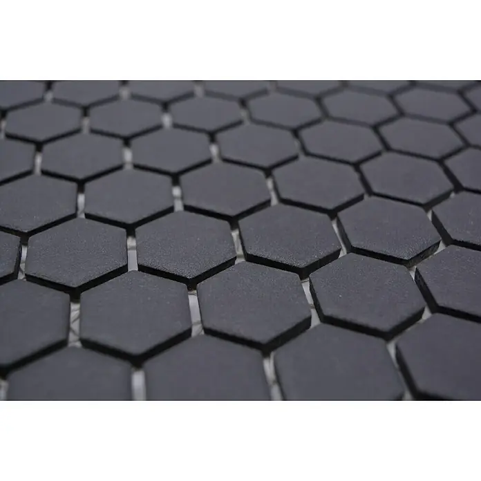 Mosaikfliese Hexagon Uni HX AT29 - 26 x 30 cm, Schwarz, Matt - Detailaufnahme