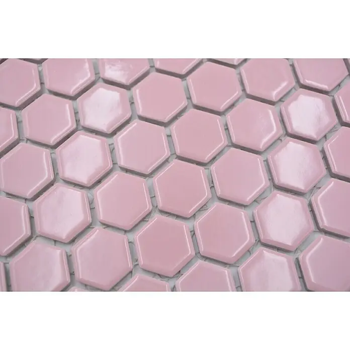 Mosaikfliese Hexagon Uni HX 220 - 26 x 30 cm, Rosa, Glänzend - Detailaufnahme