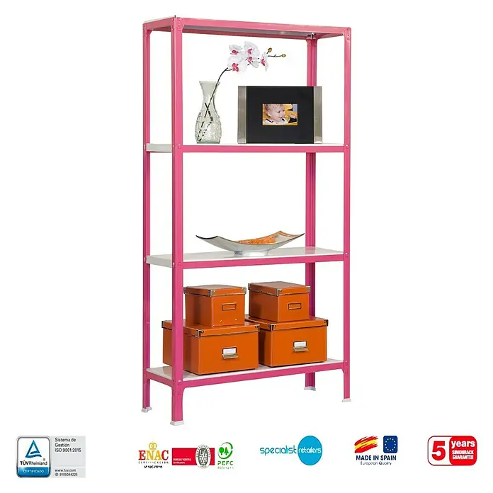 Simonrack Simonhome Estantería metálica Homeclick Color Mini - L x An x Al: 30 x 80 x 160 cm, Capacidad de carga: 150 kg/balda, Número de baldas: 4 ud., Rosa