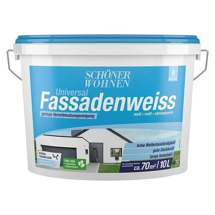 SCHÖNER WOHNEN-Farbe Fassadenfarbe Universal Fassadenweiß - Weiß, 10 l, Matt - Vorderansicht