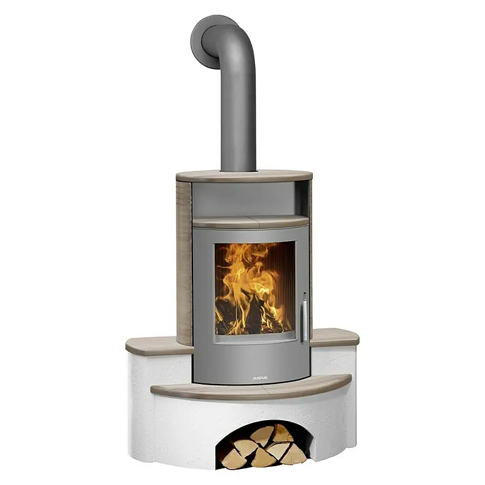 Justus Kaminofen Kaskade 2.0 - 6,5 kW, Raumheizvermögen: 131 m³, Verkleidung: Keramik, Grappa - Vorderansicht