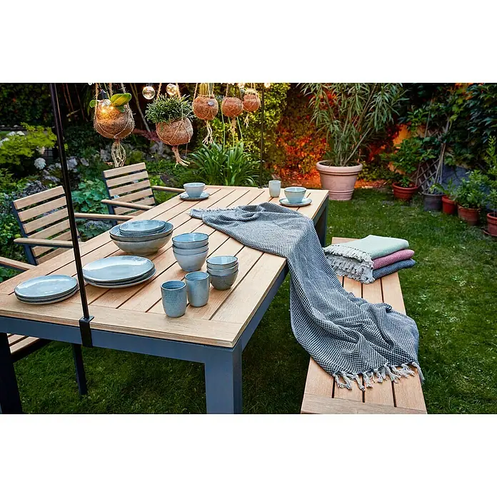 Sunfun Gartentisch Lynn - L x B: 220 x 100 cm, Akazie, Teakbraun, Anthrazit