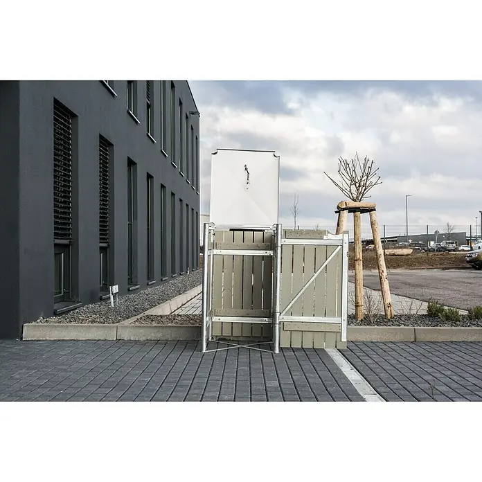 Hide Mülltonnenbox - 80,7 x 69,7 x 115,2 cm, Passend für: 1 Mülltonne 180 - 240 l, Holz, Natur/Grau - Anwendungsbeispiel