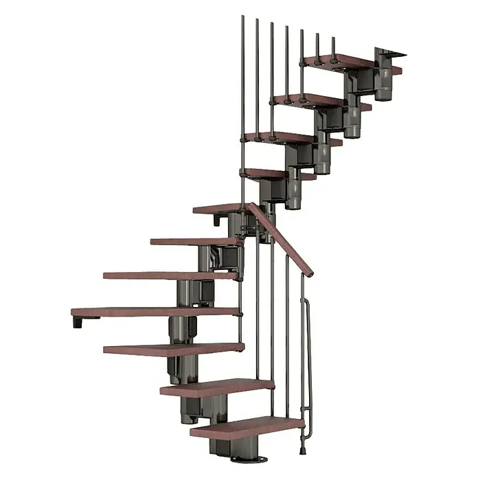 Fontanot Arké Escalera principal Kompact U89 - Ancho: 89 cm, Negro, En espiral 2/4, Color peldaños: Haya oscura, Altura de planta: 191 cm - 303 cm
