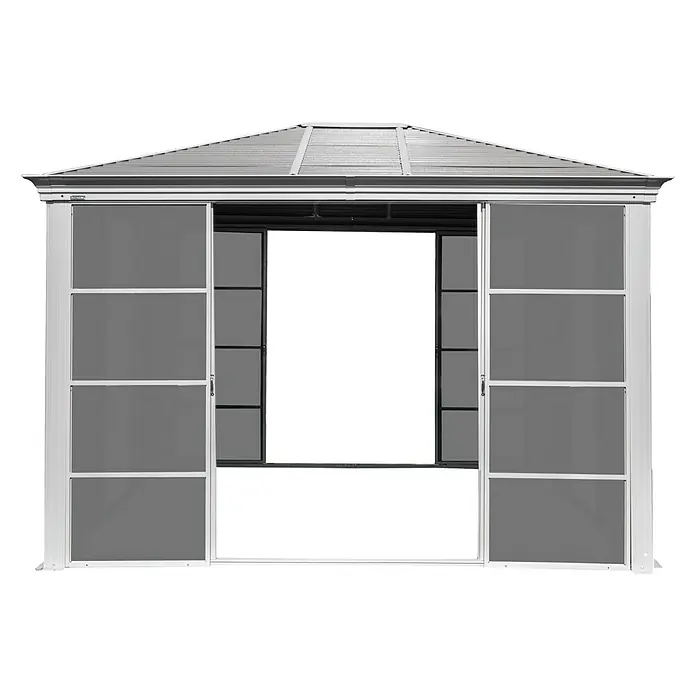 Sojag Pavillon Striano 10 x 12 - L x B x H: 362 x 298 x 283 cm, Champagner, Walmdach - Rückansicht