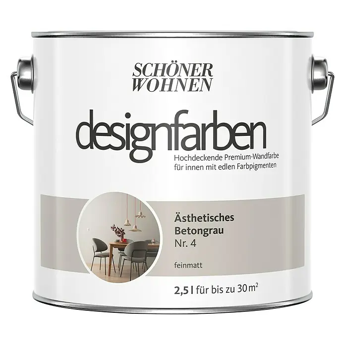 SCHÖNER WOHNEN-Farbe Wandfarbe Designfarbe - Ästhetisches Betongrau, 2,5 l, Matt - Vorderansicht