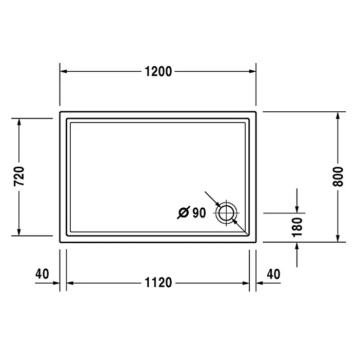 Duravit Duschwanne Starck Slimline - L x B: 120 x 80 cm, Kunststoff, Weiß, Mit Antirutsch-Oberfläche - Skizze