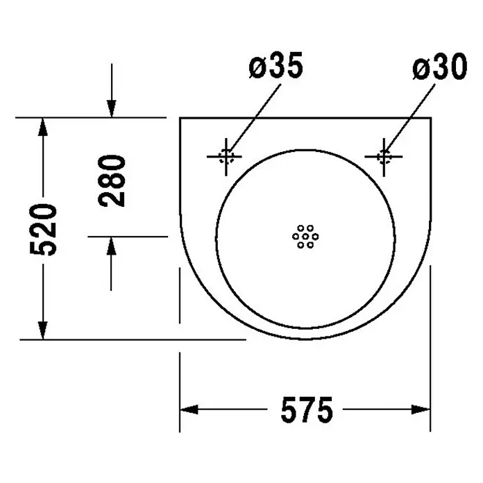 Duravit Architec Waschtisch Vital Med - 57,5 x 52 cm, Ohne Spezialglasur, Hahnloch: Rechts, Ohne Überlauf, Weiß - Skizze