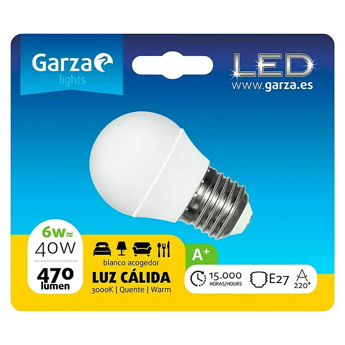 Garza Bombilla LED - E27, 6 W, Blanco cálido, 470 lm