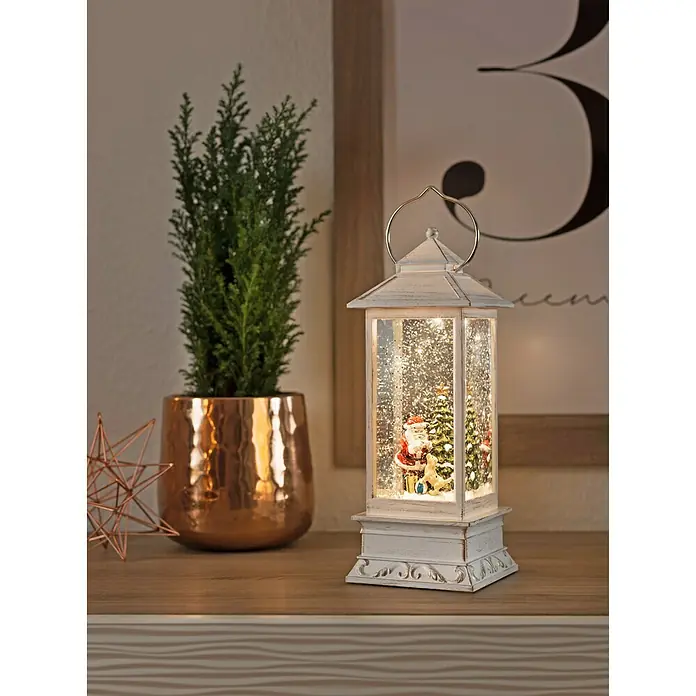 Konstsmide Led-sneeuwlantaarn Kerstman met hond - Binnen, 1 lamp, l x b x h: 10,5 x 10,5 x 27,5 cm, Werkt op batterijen