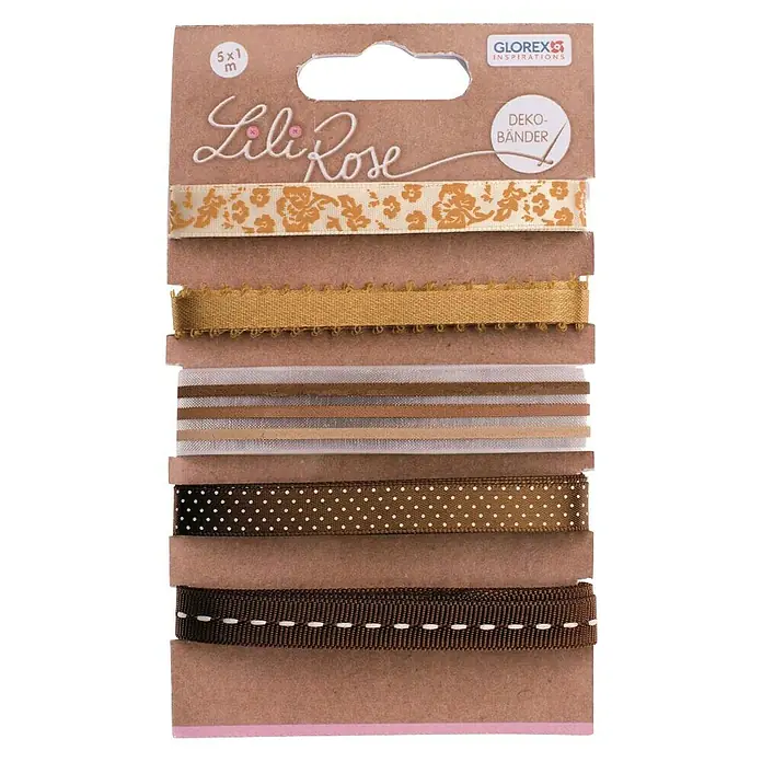 Glorex Bastelband Deko-Bänder - Braun-Mix, 100 cm - Vorderansicht