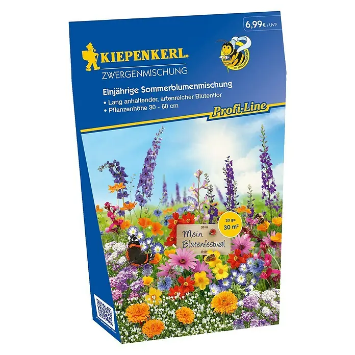 Kiepenkerl Profi-Line Blumensamenmischung - Zwergenmischung, Verschiedene Sorten, Blütezeit: Mai, 30 m² - Linke Seitenansicht