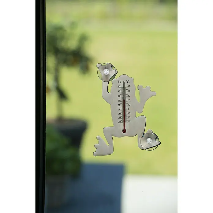 Nature Buitenthermometer met zuignappen Kikker - Hoogte: 27 cm, Roestvrij staal - Close-up