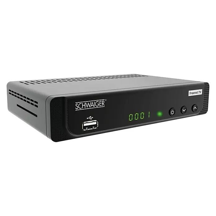 Schwaiger Terrestrischer HD Receiver DVB-T2 HD - 1.080 Pixel (Full HD), L x B x H: 18 x 12 x 4 cm - Vorderansicht