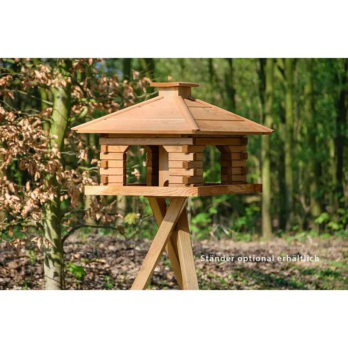 Dobar Vogelfutter Blockhaus - L x B x H: 50 x 50 x 38 cm, Braun, Mit Silo - Stimmungsaufnahme