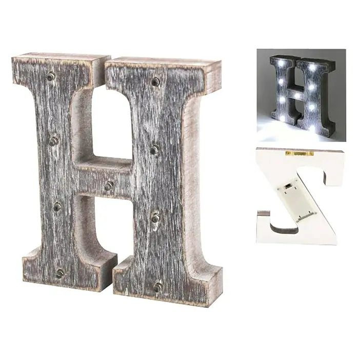 Letra LED de madera - H, Marrón oscuro, Color de luz: Blanco neutro