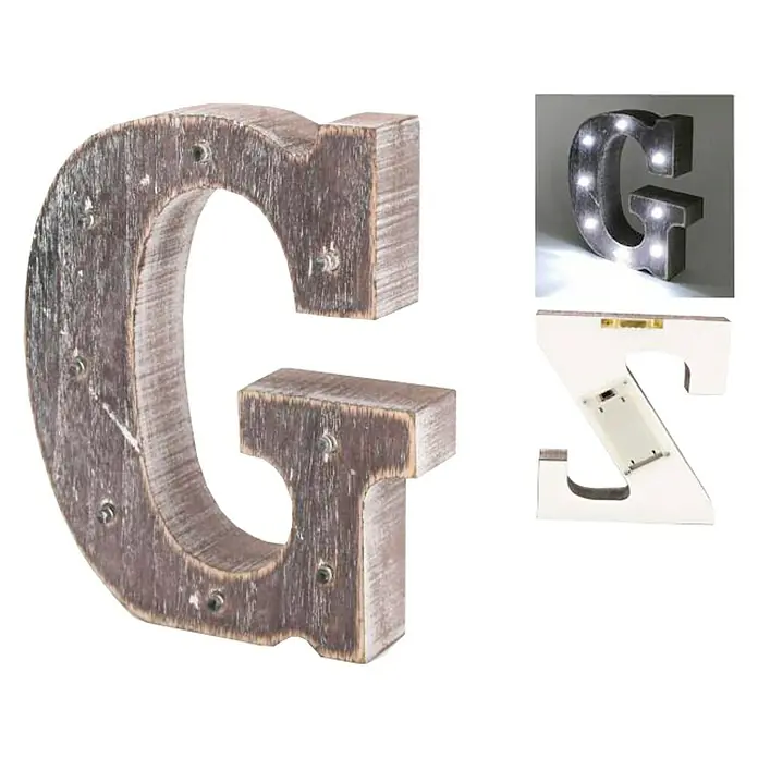 Letra LED de madera - G, Marrón oscuro, Color de luz: Blanco neutro