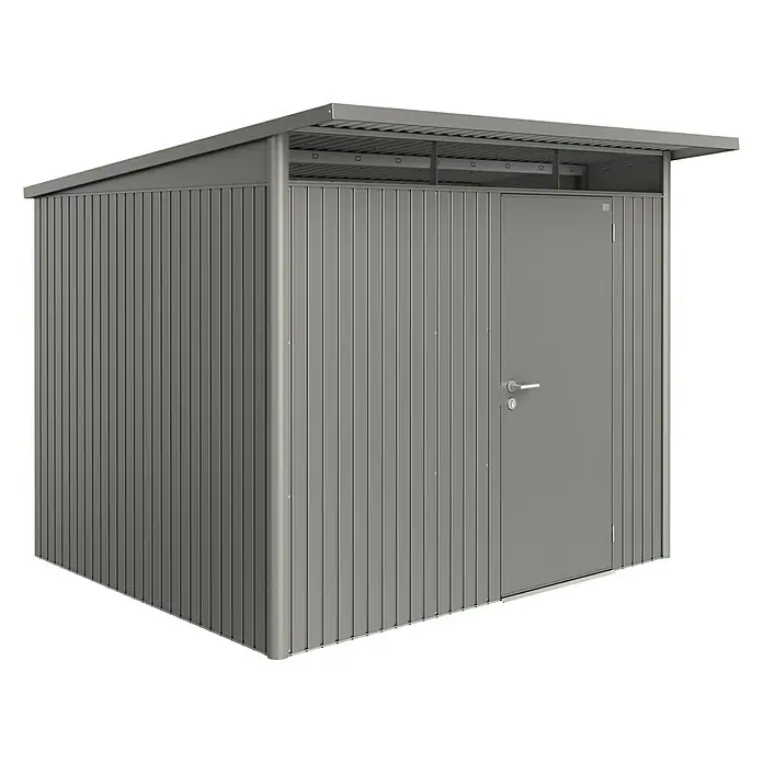 Biohort Gerätehaus AvantGarde - 260 cm, 260 cm, Stahl, Quarzgrau Metallic, Einzeltür - Linke Seitenansicht