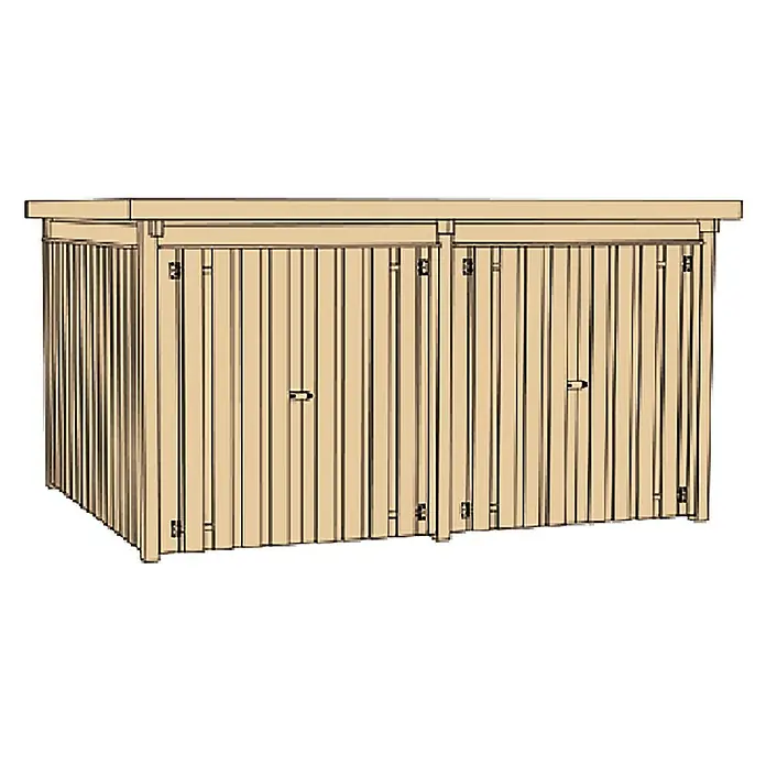 Weka Gerätehaus 607 - Außenbreite inkl. Dachüberstand: 408 cm, Außentiefe inkl. Dachüberstand: 318 cm, Holz, Natur - Vorderansicht