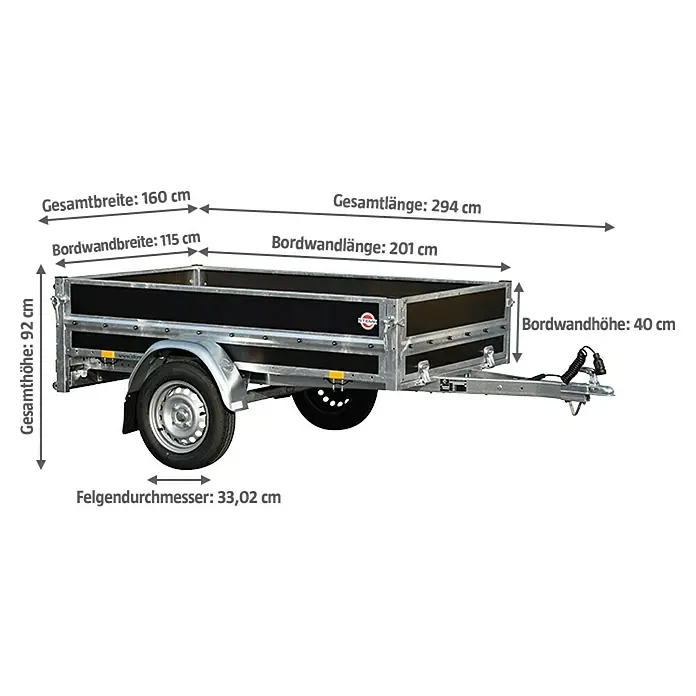 Stema Anhänger WOODOXX 750 - Nutzlast: 584 kg, Einachser, Kasteninnenmaß: 201 x 115 x 40 cm, Ungebremst - Diagonale Ansicht