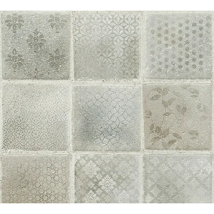 AS Creation Neue Bude 2.0 ED II Flis tapeta - Bež-sive boje, Izgled pločica, 10,05 x 0,53 m - Detaljan prikaz