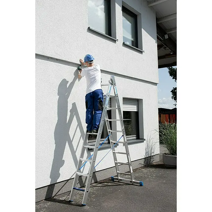 Krause Stabilo Sprossen-Mehrzweckleiter +S - Arbeitshöhe: 5,15 m, Anzahl Tritte: 2 x 9 Sprossen, Aluminium - Anwendungsbeispiel