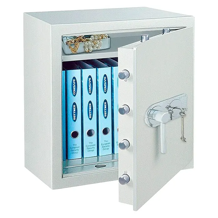 Rottner Brandschutztresor Opal Fire Premium - Doppelbart-Hochsicherheitsschloss, L x B x H: 55 x 65 x 84 cm, Lichtgrau