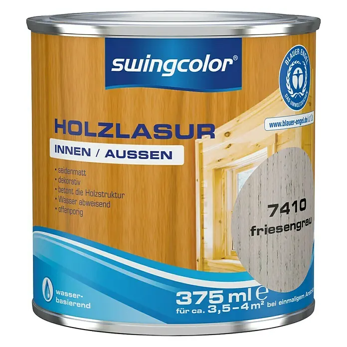 swingcolor Holzlasur - Friesengrau, 375 ml, Seidenmatt - Vorderansicht
