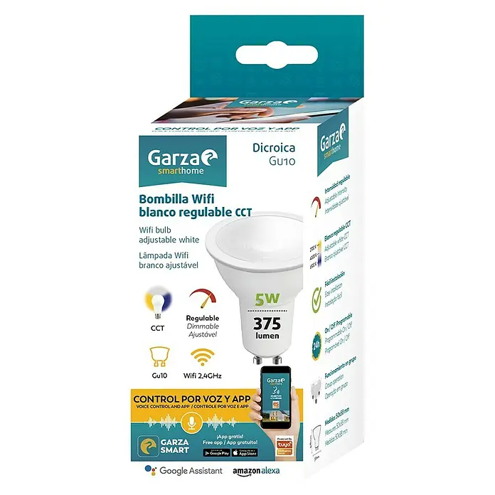 Garza Smart Home Bombilla LED - 5,5 W, GU10, Color de luz: Blanco neutro, Intensidad regulable, Reflector