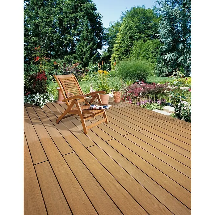 b!design WPC-Terrassendiele Teak - 300 x 13,8 x 2,25 cm, Teak