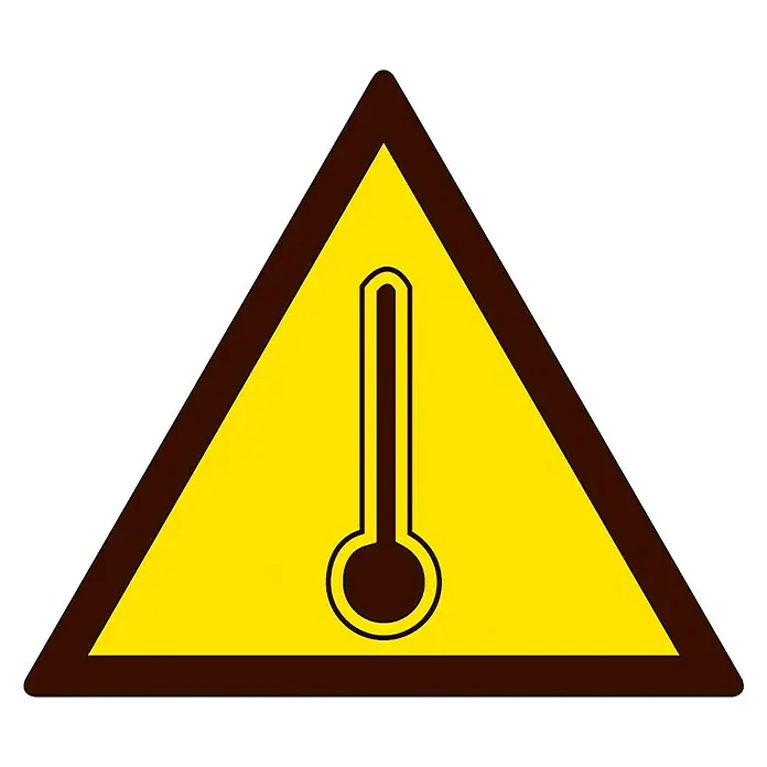 Cartel - Amarillo/Negro, Peligro por alta temperatura, 5 x 5 cm