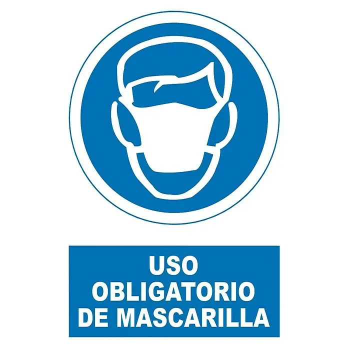 Cartel - Azul/Blanco, Uso obligatorio de mascarilla, 23 x 34 cm
