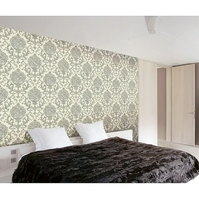 Papel pintado Damasco - Negro/blanco, 10 x 0,53 m