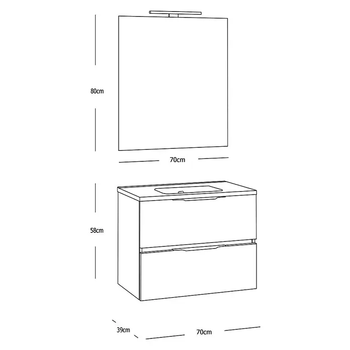 Conjunto de mueble de baño Bruna Slim - 70 cm, 3 piezas, Blanco, Mate