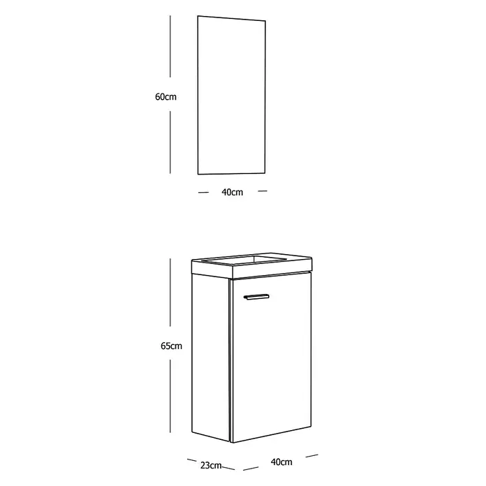 Conjunto de mueble de baño Micra - 40 cm, 3 piezas, Nature, Mate